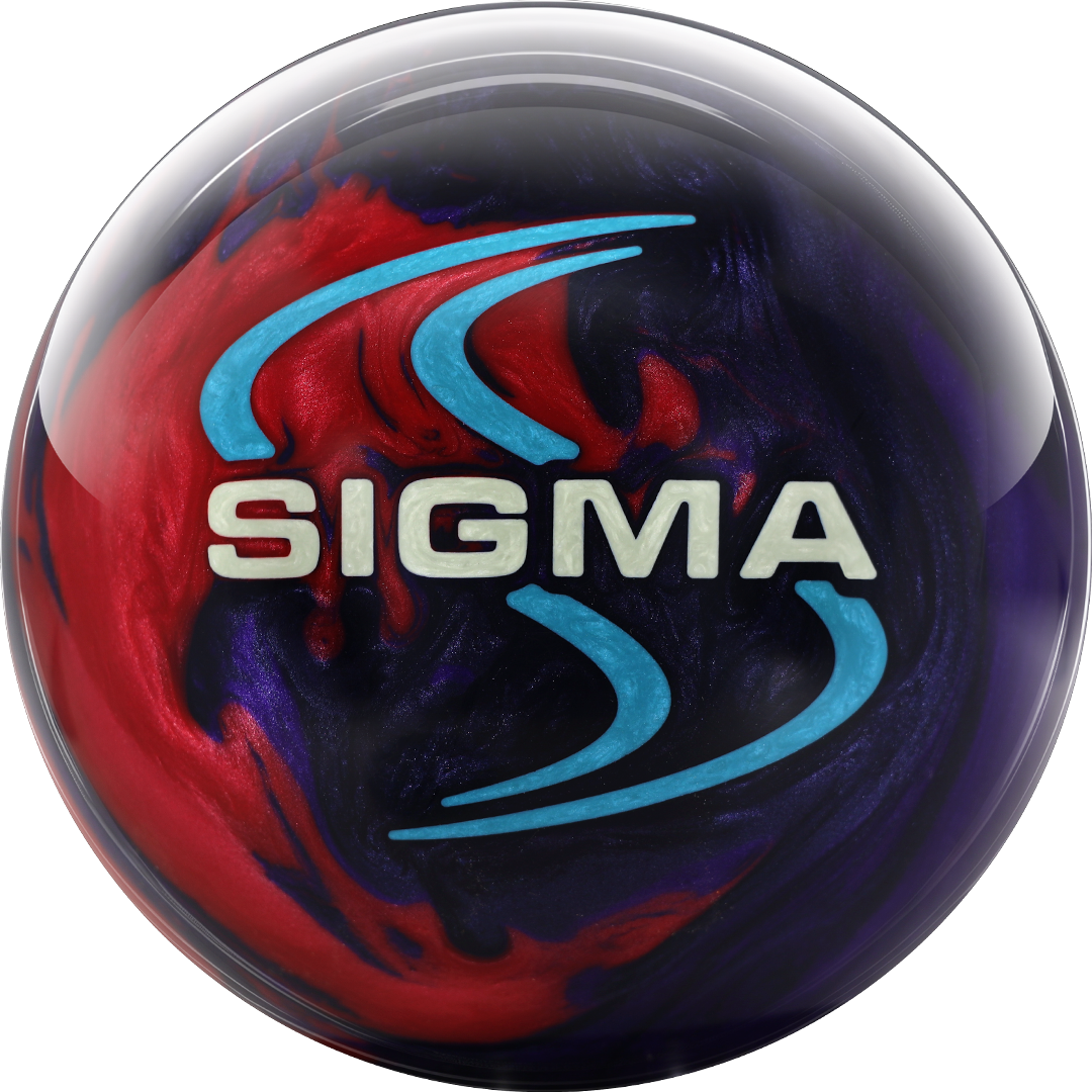 Motiv Sigma Tour Pearl bowling ball front view showing Dark Purple Purple Red Pearl color and Sigma logo