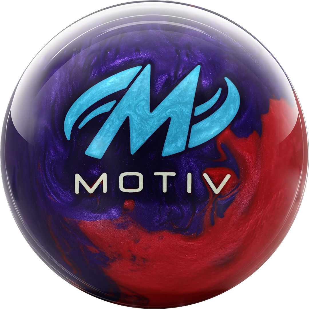 Closeup of Sigma Tour Pearl logo and Motiv branding on Dark Purple Purple Red Pearl shell