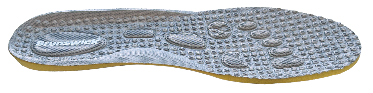 Detail shot of cushioned insole being removed or inserted into Brunswick Outback Grey Blue shoe