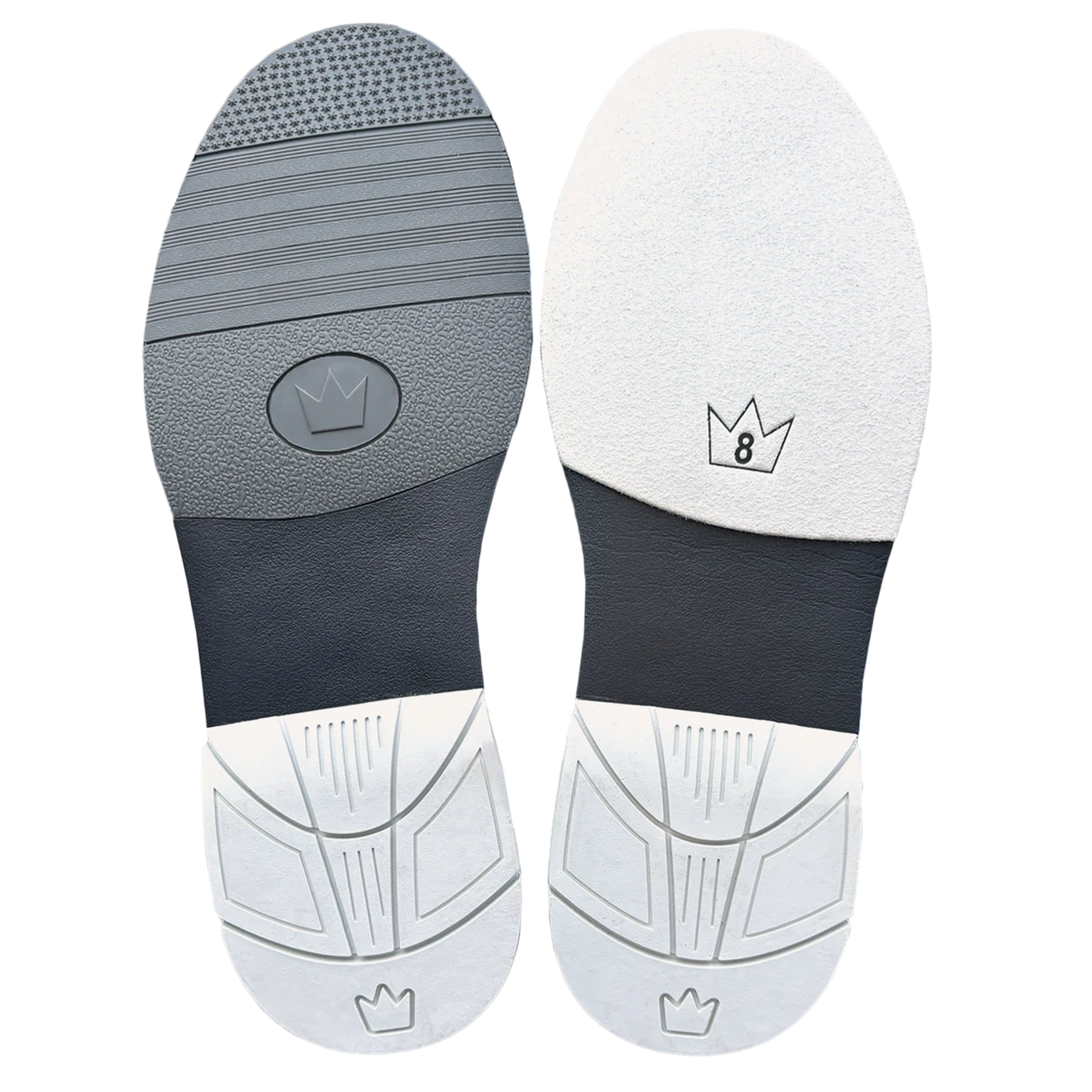 Bottom view of Fusion Graphite showing fixed rubber push‑away heel and interchangeable slide sole area on slide foot
