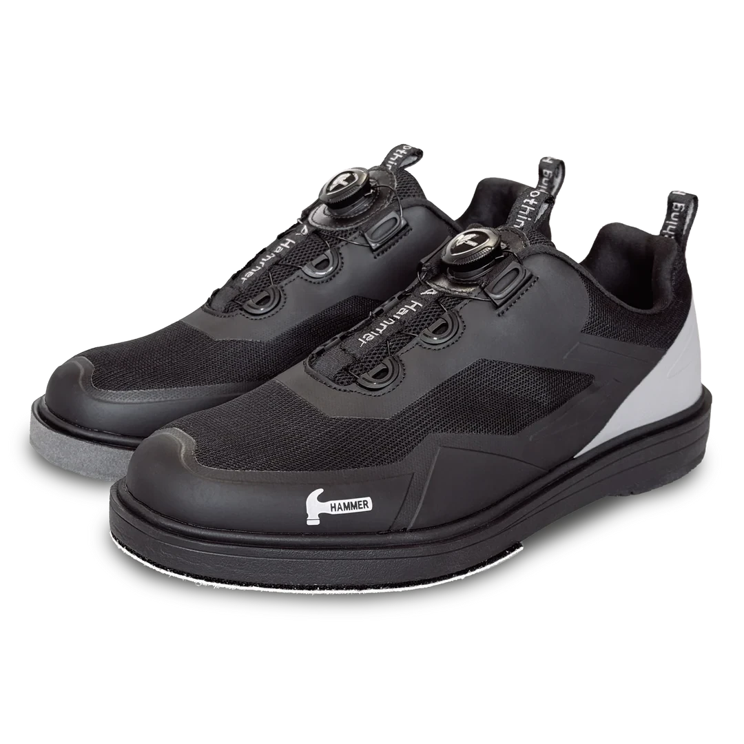 Angled view of Hammer Vibe Black / Grey right‑hand shoe showing lightweight EVA non‑marking outsole