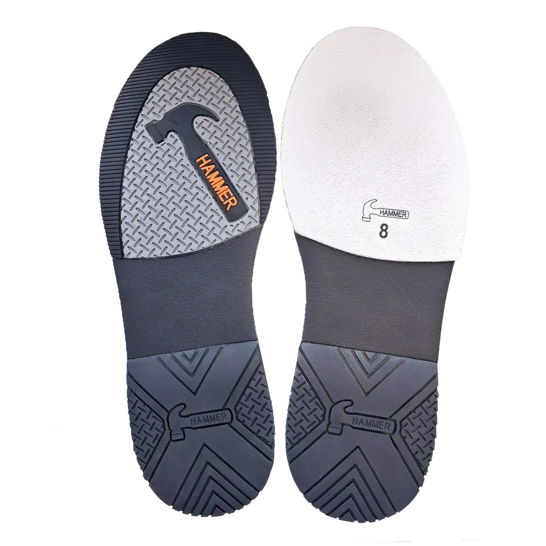 Bottom view of Hammer Vibe Black / Grey wide showing fixed rubber push‑away heel and interchangeable slide sole area on slide foot