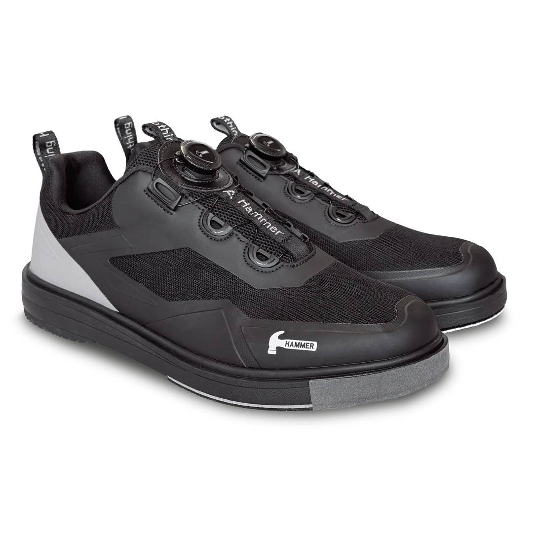 Top view of Hammer Vibe Black / Grey right‑hand wide shoe highlighting dial lacing knob and breathable mesh + TPU overlays