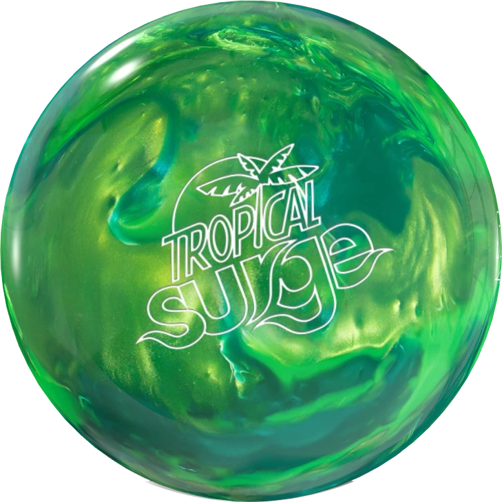 Storm Tropical Surge Apple Kiwi Avocado bowling ball front view showing apple/kiwi/avocado swirls and Storm logo