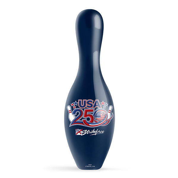 USA 250th Anniversary custom bowling pin red white blue patriotic display pin front view