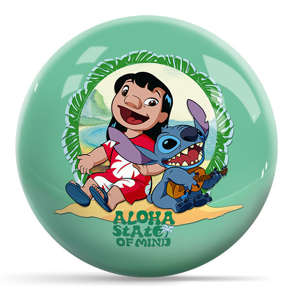 Lilo and Stitch Aloha bowling ball featuring Disney characters in tropical design