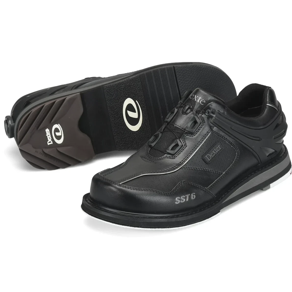 Bottom view of Dexter SST 6 Hybrid BOA right hand wide width bowling shoes with S8 slide sole and H5 H2 heels