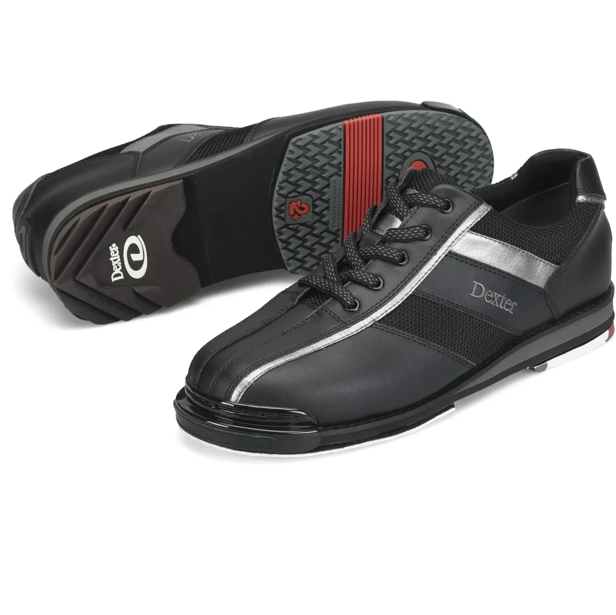Dexter Mens SST 8 Pro Black Gunmetal bowling shoes with S8 and T2 plus soles and H5 and H2 heels