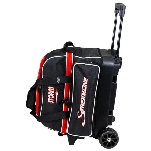 Storm 2‑Ball Streamline Hex Black Red bowling bag front view with telescopic handle extended