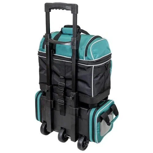 Back view of Storm 4‑Ball Streamline Hex Teal Grey roller with handle fully extended