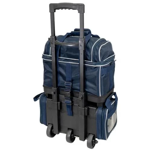 Back view of Storm 4‑Ball Streamline Diamond Navy Grey roller with handle fully extended