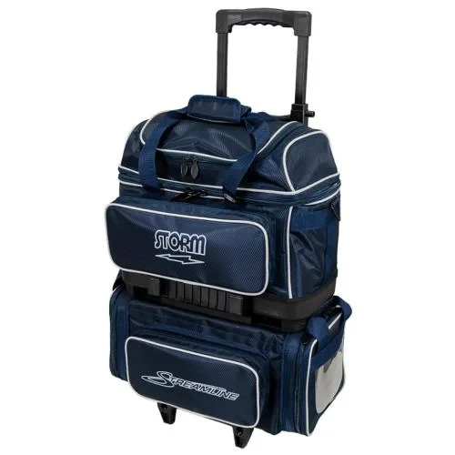 Storm 4‑Ball Streamline Diamond Navy Grey bowling bag front view with telescopic handle extended
