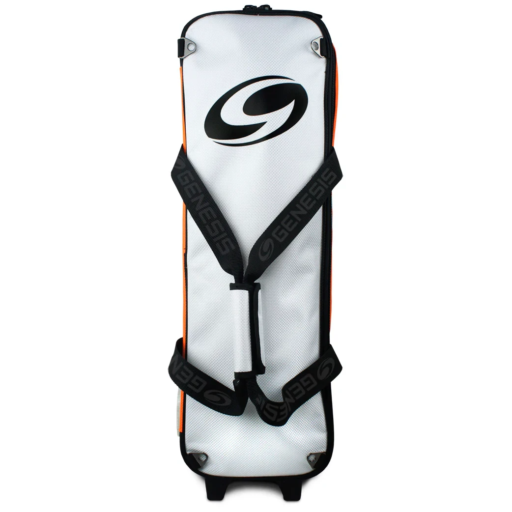 Closeup of 1680D premium textured Sport fabric, large‑gauge zippers, and Genesis zipper pulls on the modular triple tote Black Orange