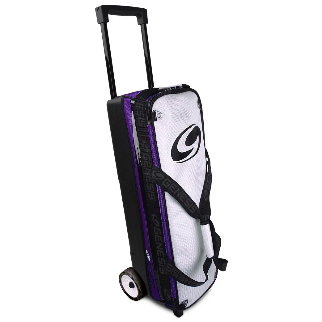 Side view of Genesis Sport 3 Ball Mod Roller Purple with grooved 4.5 inch urethane wheels and wide track base