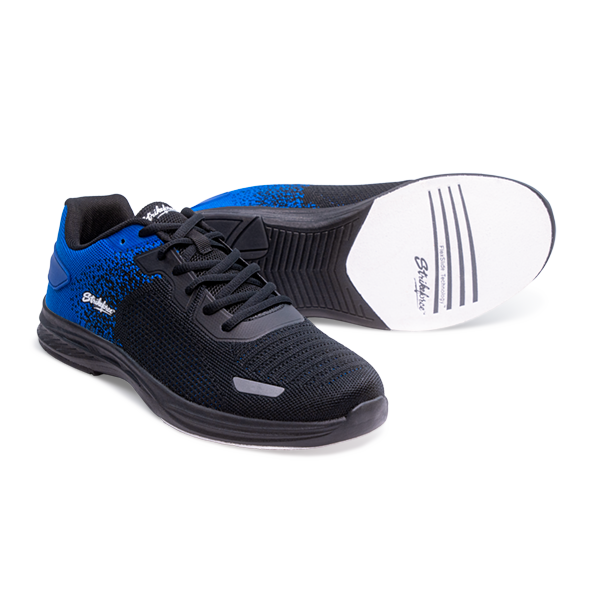KR Strikeforce Wingman Black Royal bowling shoes pair showing sliding sole and right shoe