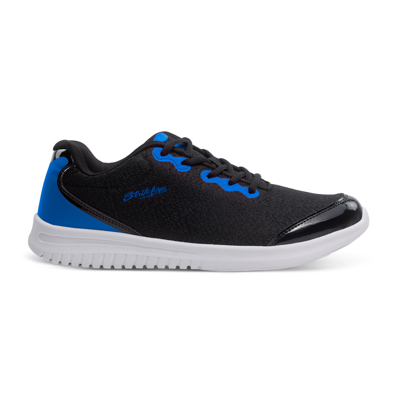 Side view of KR Strikeforce Glitz black blue mesh upper