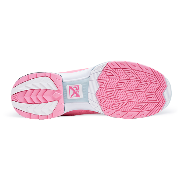 Left push-off shoe sole on the KR TPC Hype LT with T02 rubber sole and #2 shark-tooth heel