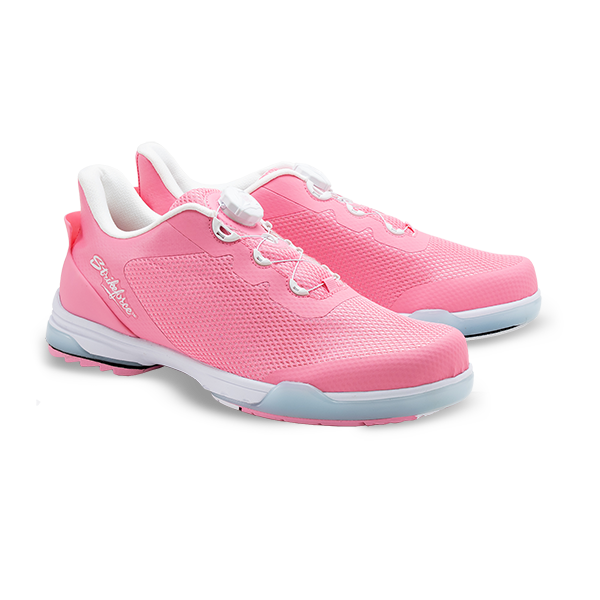 Close-up of the KR FreeLock dial lacing system on the TPC Hype LT Pink Mesh LE bowling shoe