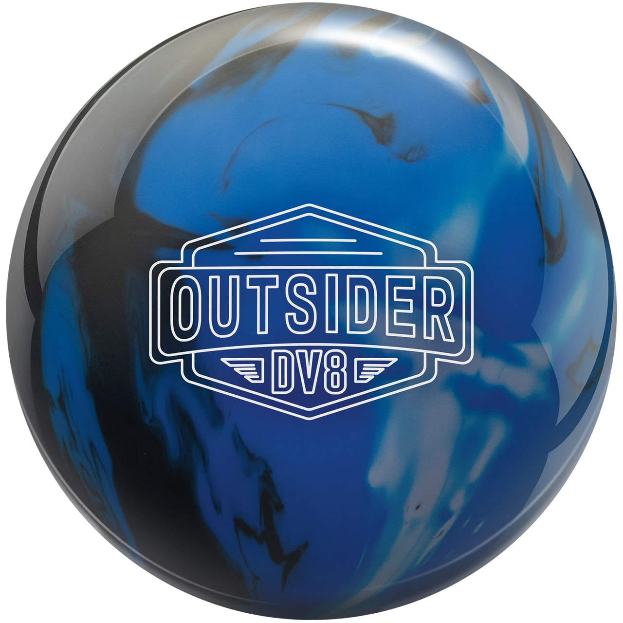 DV8 Outsider no-thumb bowling ball in black, royal and grey solid reactive