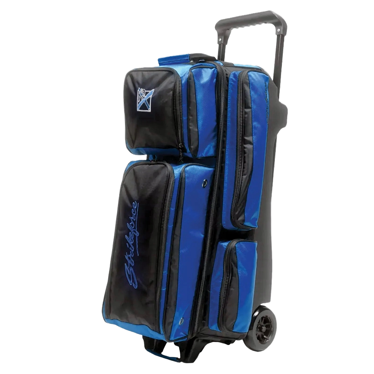 KR Strikeforce Konvoy 3 ball roller blue/black, front view with embroidered Strikeforce logo