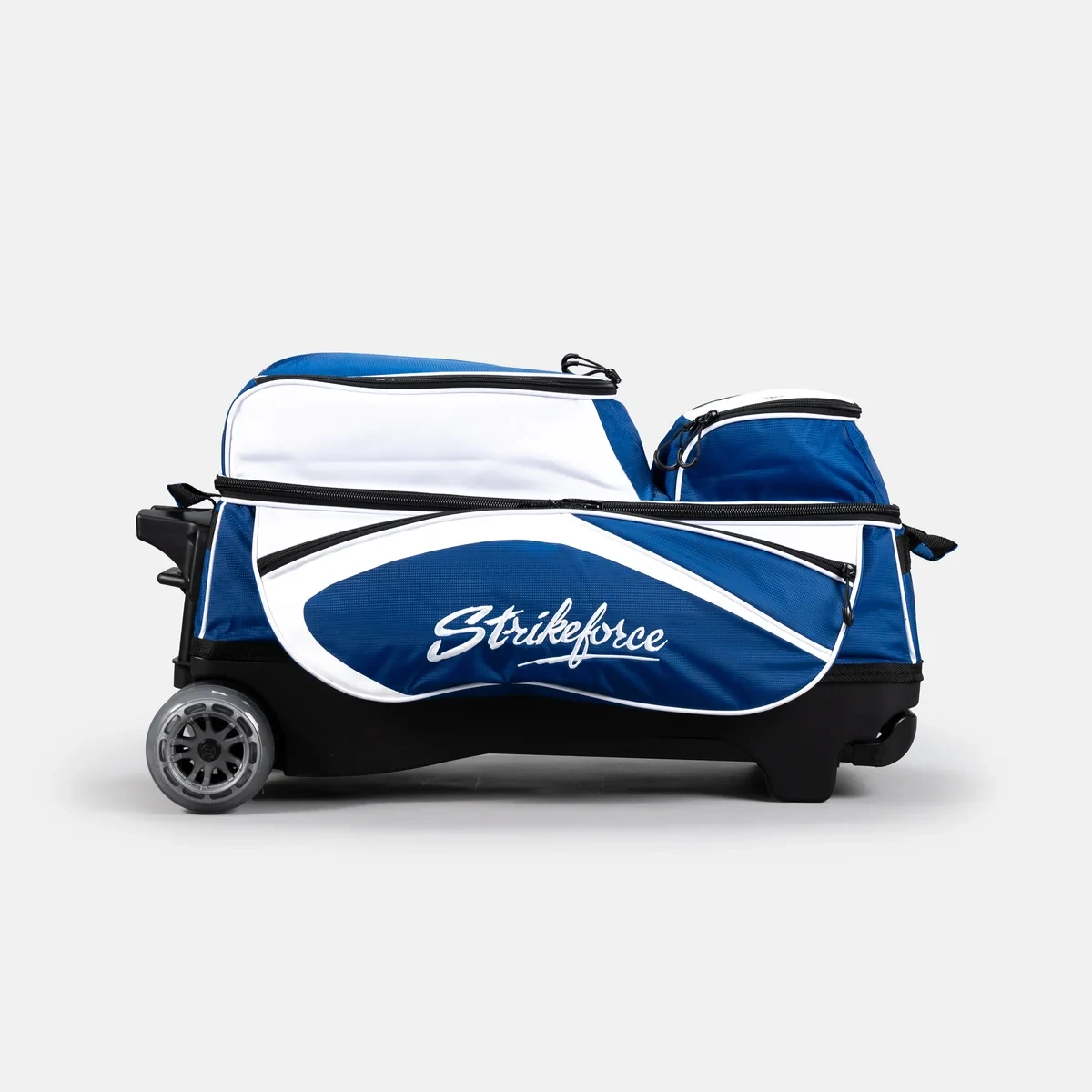 KR Strikeforce Drive Dually 3 ball roller in royal and white lying on its side