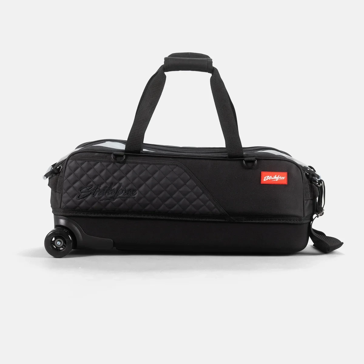 Black KR Strikeforce Diamond Slim Triple Tote front view with quilted leather accent panel