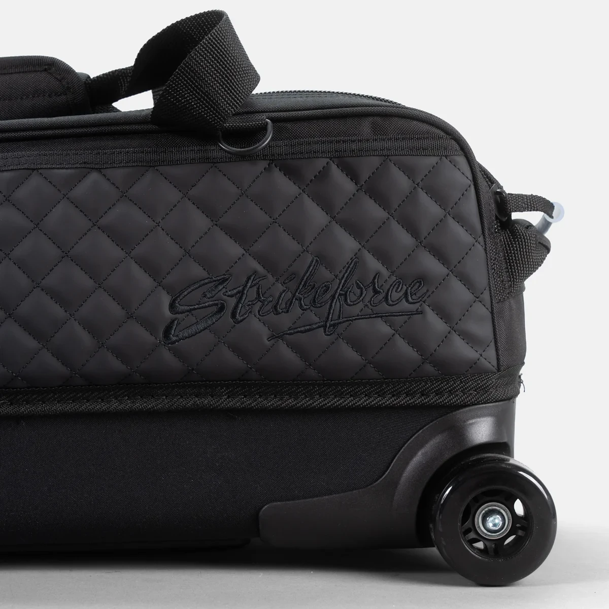 KR Strikeforce Diamond Slim Triple Tote bowling bag in black, quarter view