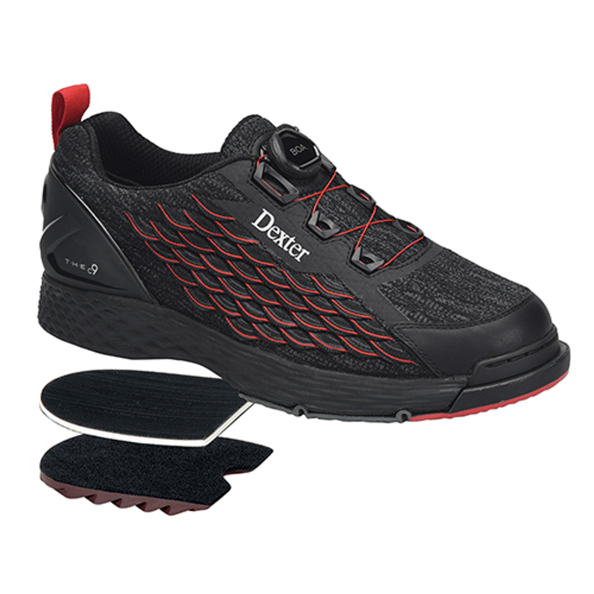 Dexter THE C9 Knit Boa Mens Bowling Shoes Color Black/Red WIDE WIDTH