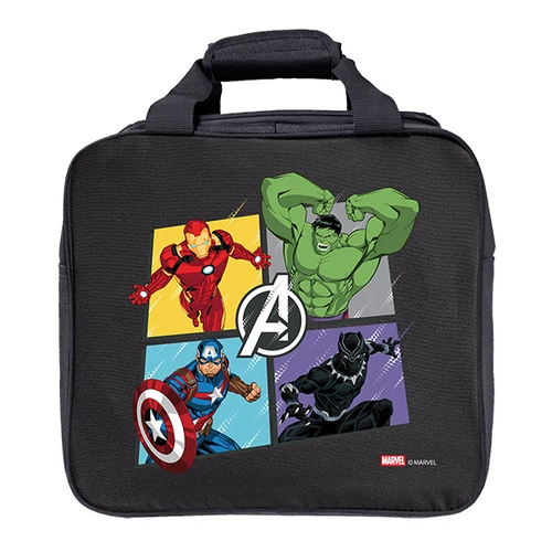 Marvel Avengers Group single ball bowling tote bag constructed of lightweight 600D fabric