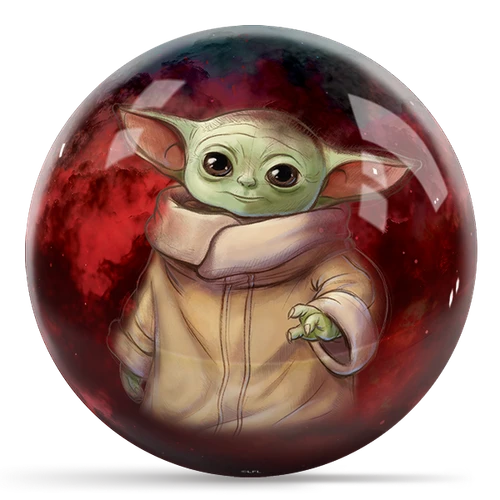 Star Wars Grogu Din Djarin bowling ball polyester novelty spare ball featuring Grogu and Mandalorian front view