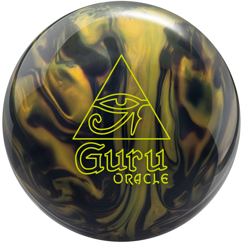 Radical Guru Oracle Pearl bowling ball front view showing Black Gold color mix and Guru Oracle Pearl logo