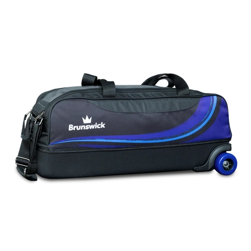 Brunswick Punisher Plus Triple Tote black blue 3 ball bowling bag side view