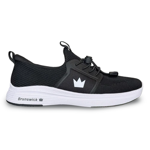 Brunswick Majestic Black women’s bowling shoes side view showing black athletic mesh upper and white outsole
