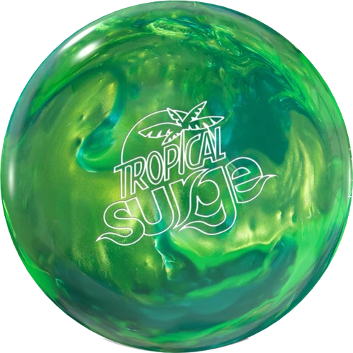 Storm Tropical Surge Apple Kiwi Avocado bowling ball front view showing apple/kiwi/avocado swirls and Storm logo