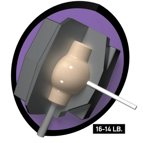 Brunswick Combat Solid Rampart asymmetric core bowling ball core illustration used in 14 to 16 pounds