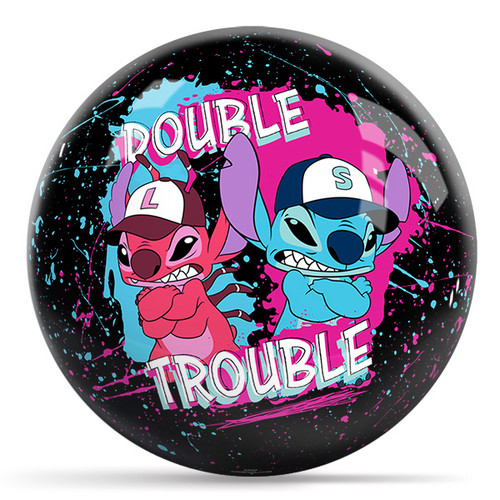 Disney Stitch Double Trouble bowling ball polyester novelty spare ball featuring Stitch and Leroy front view