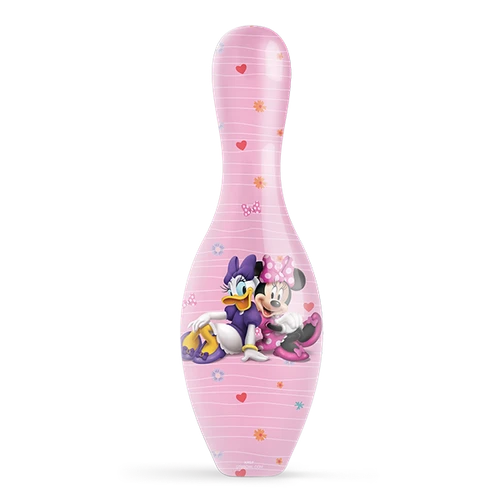Disney Minnie Mouse Daisy Duck Besties official size bowling pin with colorful best friends artwork front view