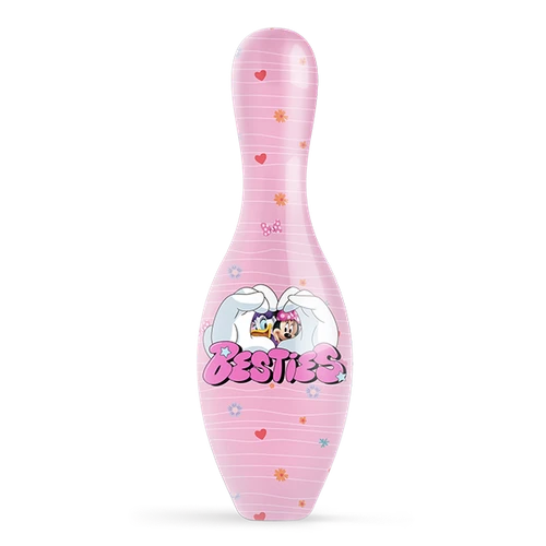 Close up of Disney Minnie Mouse Daisy Duck Besties bowling pin vibrant Disney graphics