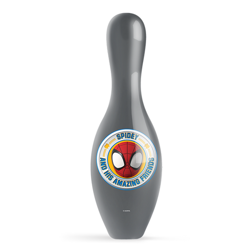 Close up of Marvel Spider-Man Spidey and Friends bowling pin vibrant Marvel graphics