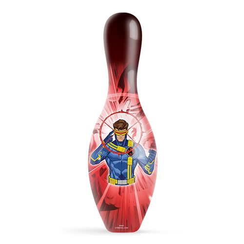 Marvel Cyclops official size bowling pin with bold X-Men Cyclops artwork front view