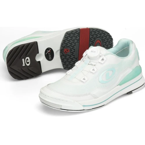Dexter SSTx BOA White Seaglass womens bowling shoes highlighting TPU SST X heel stabilizer and EVA midsole