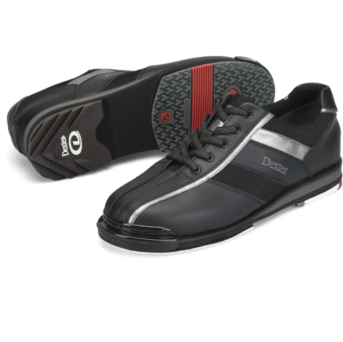 Dexter Mens SST 8 Pro Black Gunmetal bowling shoes with S8 and T2 plus soles and H5 and H2 heels