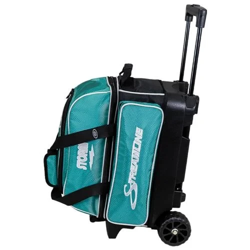 Storm 2‑Ball Streamline Hex Teal Grey bowling bag front view with telescopic handle extended