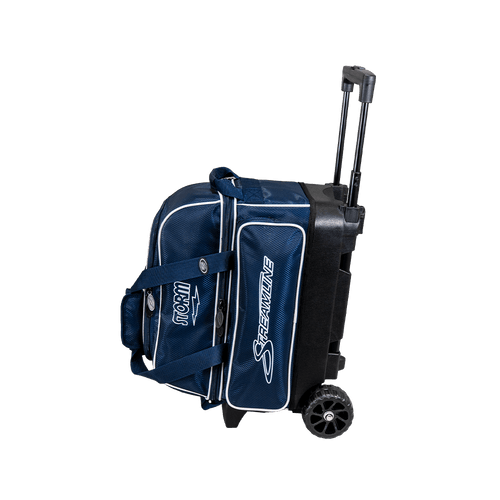 Storm 2‑Ball Streamline Diamond Navy Grey bowling bag front view with telescopic handle extended