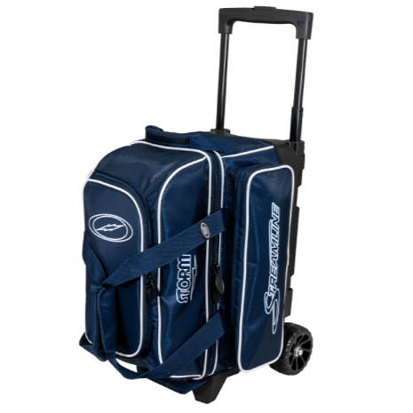 Top shoe compartment of Storm 2‑Ball Streamline Diamond Navy Grey bag fits up to a size 15 mens bowling shoe