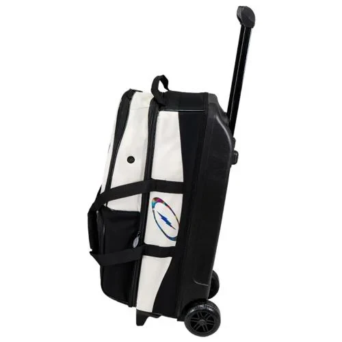 Side view of Storm 3 Ball Rolling Thunder Air White roller showing 5 inch Clear‑Gum wheels and redesigned base