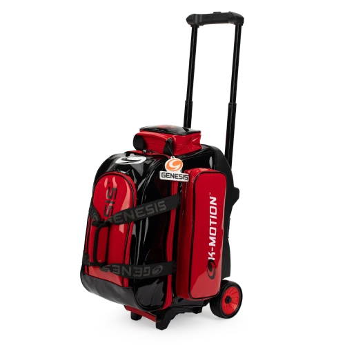 Genesis Sleek Gloss 2 Ball Roller bowling bag front view showing high gloss enamel finish and telescopic handle
