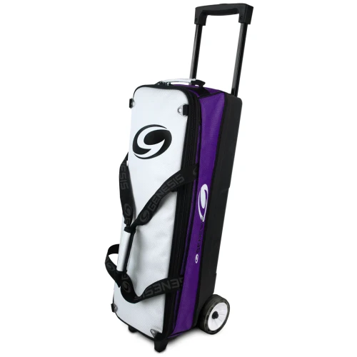 Genesis Sport 3 Ball Mod Roller Purple bowling bag front view showing three ball openings and telescoping handle