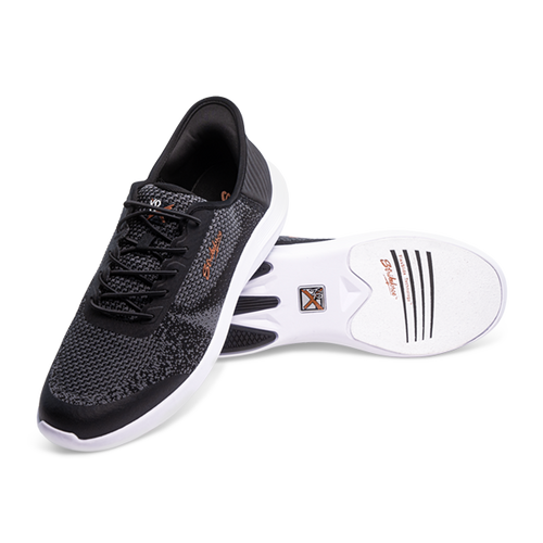KR Strikeforce Pilot black wide width bowling shoes pair on white background