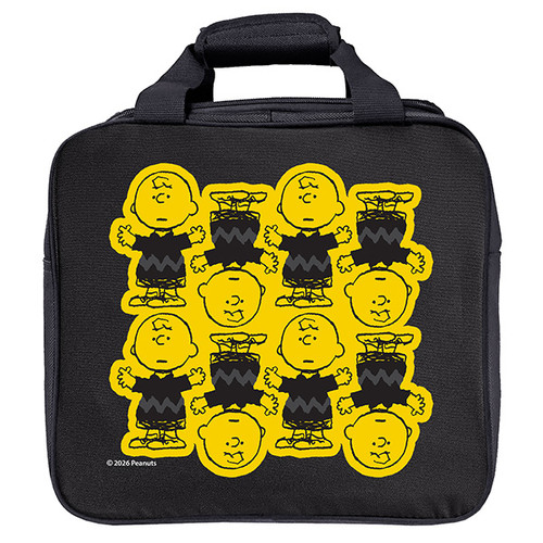 Close-up of Charlie Brown artwork on Peanuts bowling tote bag